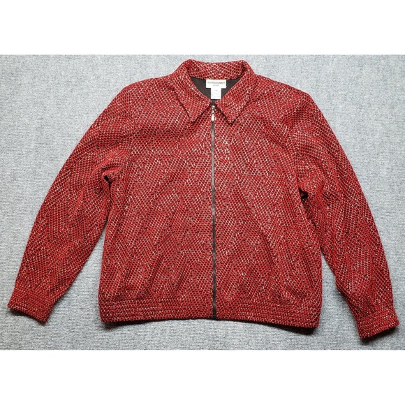 Alfred Dunner Sweater Womens Petite 14P Red Full Zip Collared Top Long Sleeve - Picture 1 of 8